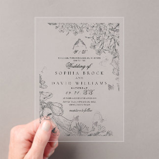 Classic White Black Rustic Botanical Wedding  Acryleinladungen