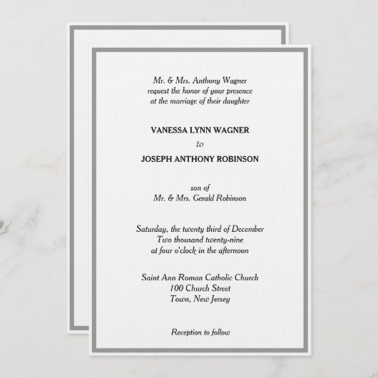 Classic White Black Silver Monogram Wedding Einladung (Vorne/Hinten)