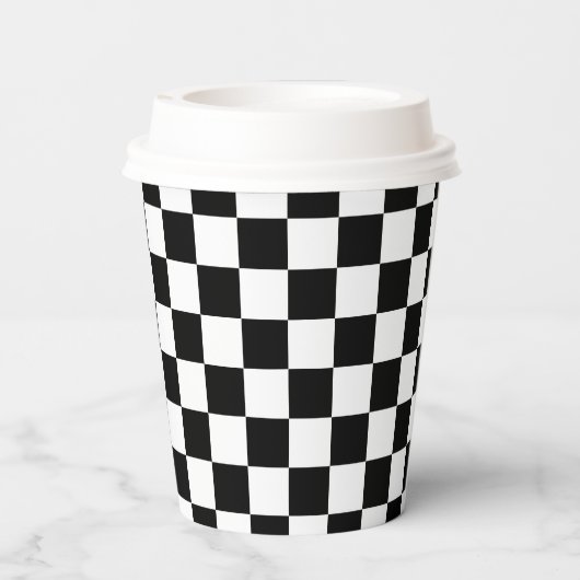 Classic White Black Square Pattern Paper Cups Pappbecher (Rückseite)