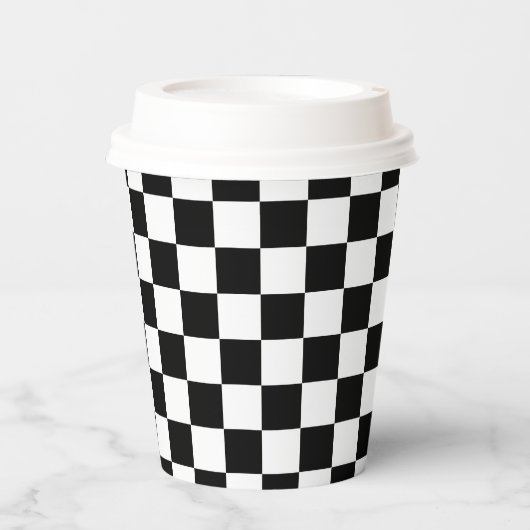 Classic White Black Square Pattern Paper Cups Pappbecher (Vorderseite)
