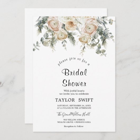 Classic White Blume Brautdusche Einladung (Vorne/Hinten)