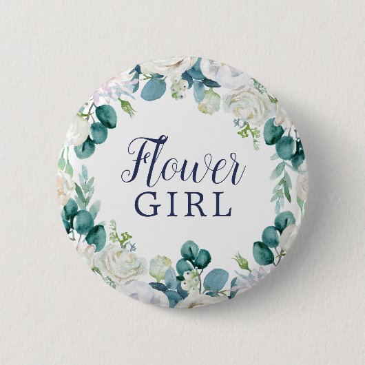 Classic White Blume Flower Girl Brautparty Button (Vorderseite)