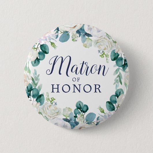 Classic White Blume Matron of Honor Brautparty Button (Vorderseite)