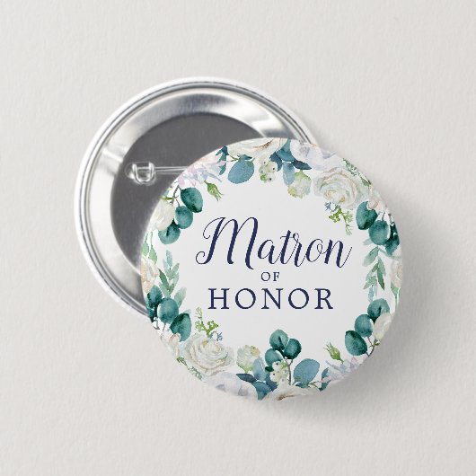 Classic White Blume Matron of Honor Brautparty Button (Vorne & Hinten)