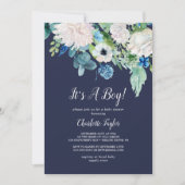 Classic White Blume Navy Es ist eine Baby-Dusche Einladung (Vorderseite)