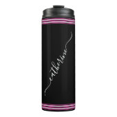 Classic White Cursive Script Name Hot Pink Black Thermosbecher (Vorderseite)