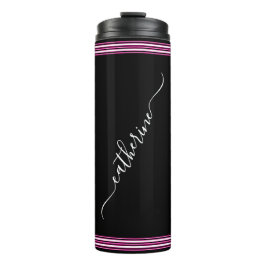 Classic White Cursive Script Name Hot Pink Black Thermosbecher