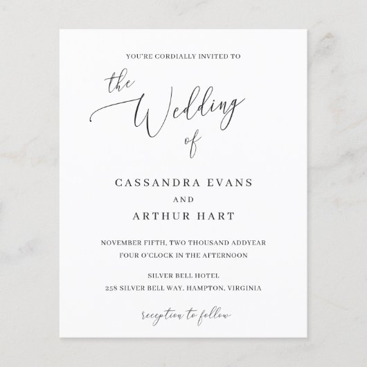 Classic White Elegante Budget Einladung zur Hochze (Vorderseite)