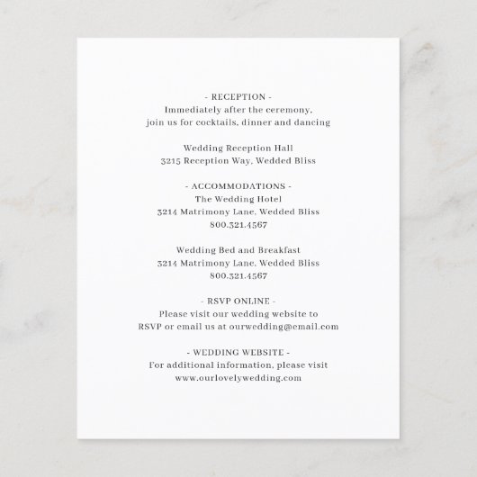 Classic White Elegante Budget Einladung zur Hochze Flyer (Hinten)