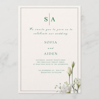 classic white floral and border wedding invitation einladung