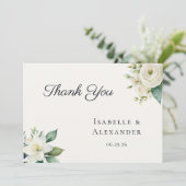 Classic White Floral Greenery Watercolor Botanical Dankeskarte (Stehend Vorderseite)