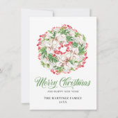 Classic White Floral Red Berry Wreath Weihnachten (Vorderseite)