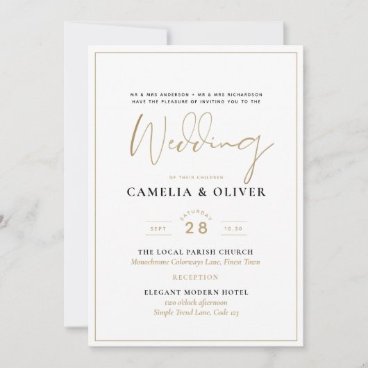 Classic White Gold gedruckt oder Digital Wedding Einladung (Vorderseite)