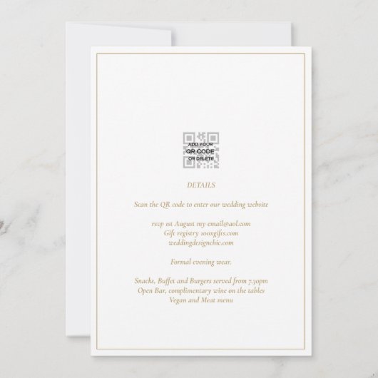 Classic White Gold gedruckt oder Digital Wedding Einladung (Rückseite)