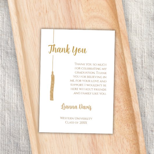 Classic White Gold Tassel Abschluss Vielen Dank Karte