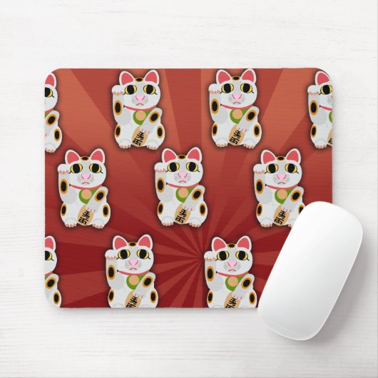 Classic White Lucky Cat Pattern Mousepad (Mit Mouse)