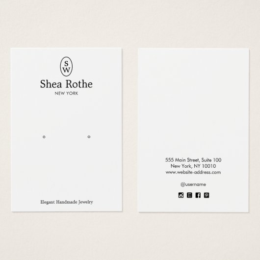 Classic White Monogram Earring Display Card (Vorne & Hinten)