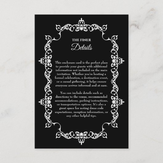 Classic White on Black Ornately Framed Wedding Begleitkarte (Vorderseite)
