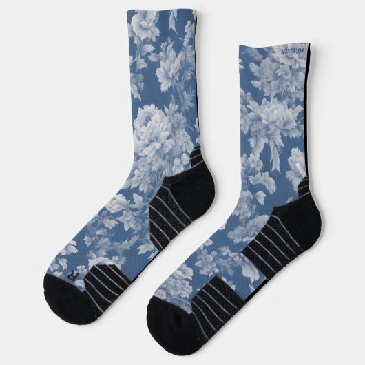 Classic White on Blue Toile Crew Socks - Fit Socken (Links)