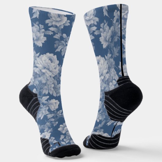 Classic White on Blue Toile Crew Socks - Fit Socken (Gewinkelt)