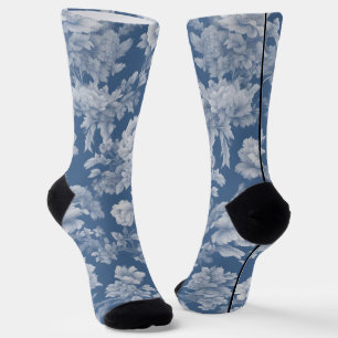 Classic White on Blue Toile Crew Socks Socken