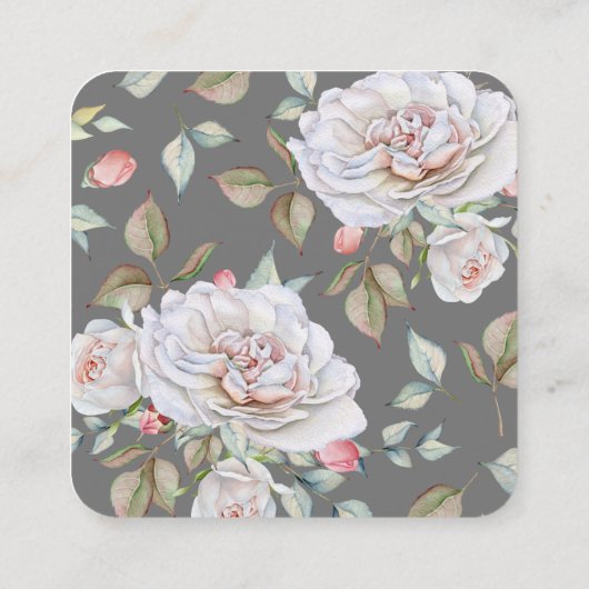 Classic White Rose |Gray Wedding Website UAWG Quadratische Visitenkarte (Rückseite)