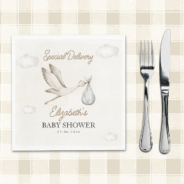 Classic White Stork Baby Shower Neutral Serviette