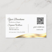 Classic White Wavy Gold Dekorinitials und QR Code Visitenkarte (Rückseite)