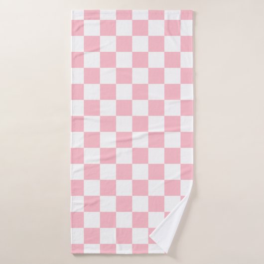 Classic White with Soft Pink Square Pattern Style Badehandtuch (Badehandtuch)