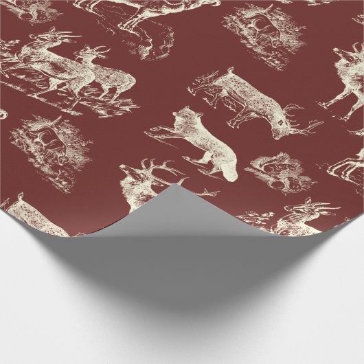 Classic Wild Animals Antique Cream and Maroon Geschenkpapier (Ecke)