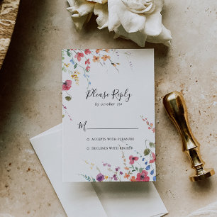 Classic Wild Colorful Floral Wedding RSVP Karte