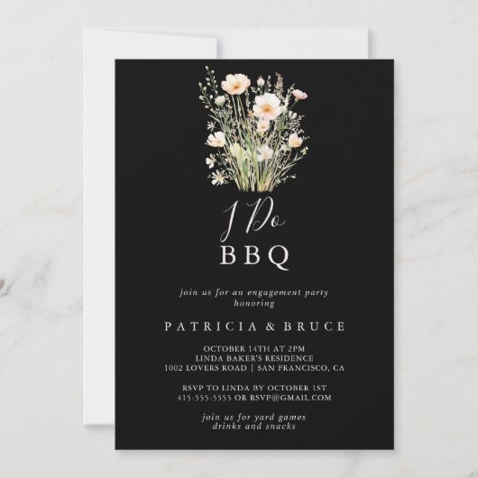 Classic Wildblume Black I Do GRILLEN Engagement Pa Einladung (Vorderseite)