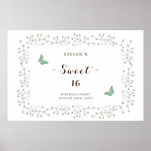 Classic Wildblume & Butterfly 16 . Geburtstag Part Poster (Vorne)