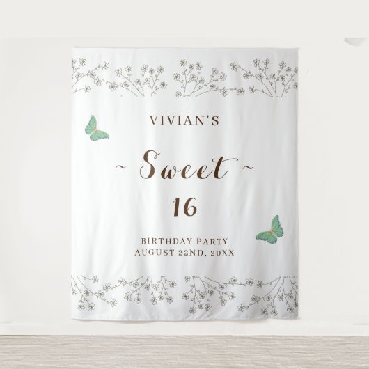 Classic Wildblume & Butterfly 16 . Geburtstag Part Wandteppich (Vorderseite)