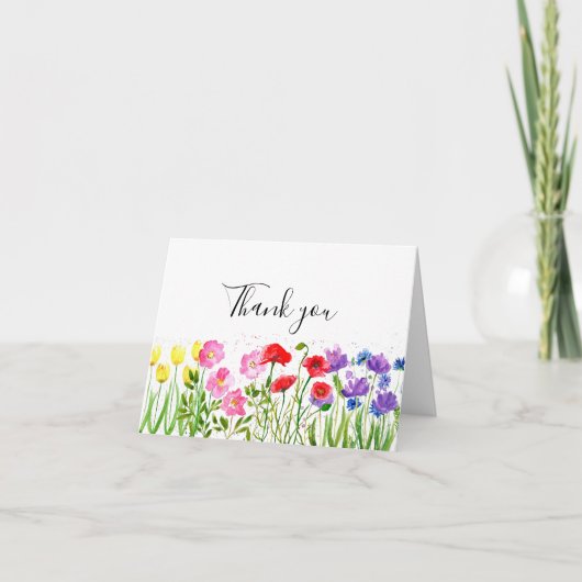 Classic Wildblume Floral Wedding Vielen Dank Dankeskarte (Vorderseite)