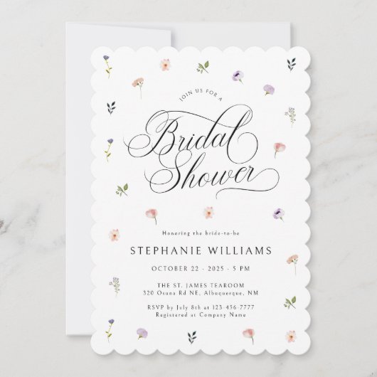 Classic Wildblumen Brautdusche Einladung (Vorderseite)