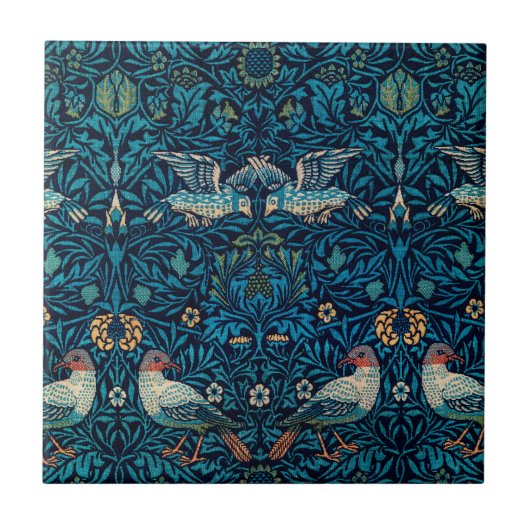 Classic William Morris Blue pattern l Floral Birds Fliese (Vorderseite)
