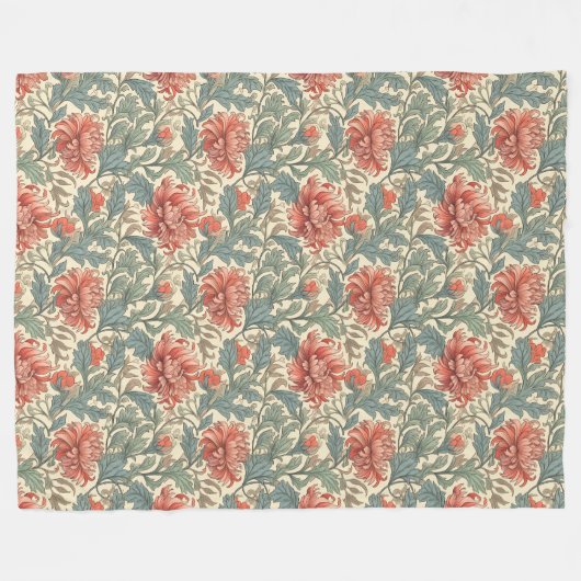Classic William Morris Elegant Rotes Salbei Elfenb Fleecedecke (Vorderseite (Horizontal))