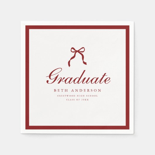 Classic Wine Red Coquette Bow Graduation Party Serviette (Vorderseite)