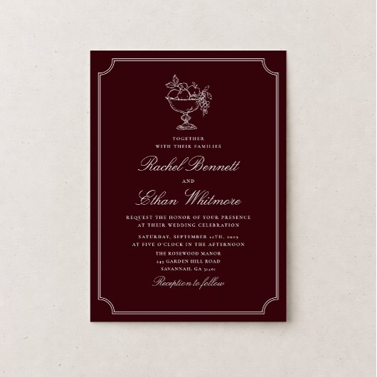 Classic Wine Red Double Frame Wedding Invitation Ankündigung
