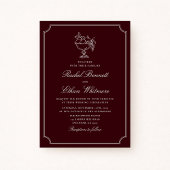 Classic Wine Red Double Frame Wedding Invitation Ankündigung