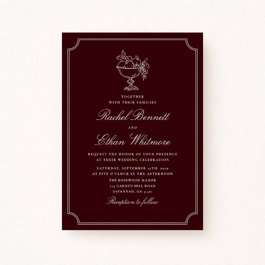 Classic Wine Red Double Frame Wedding Invitation Ankündigung