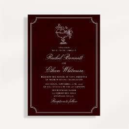 Classic Wine Red Double Frame Wedding Invitation Ankündigung