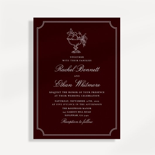 Classic Wine Red Double Frame Wedding Invitation Ankündigung