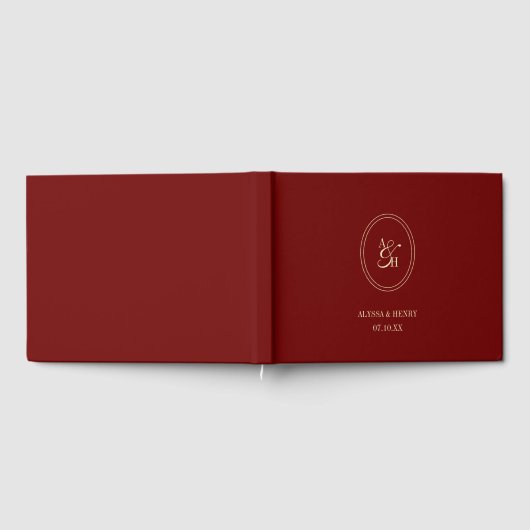 Classic Wine Red Monogram Custom Wedding Gästebuch (Voll)