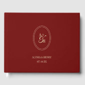 Classic Wine Red Monogram Custom Wedding Gästebuch (Vorderseite)