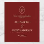 Classic Wine Red Monogram Wedding Thanks Weinetikett (Einzelnes Label)