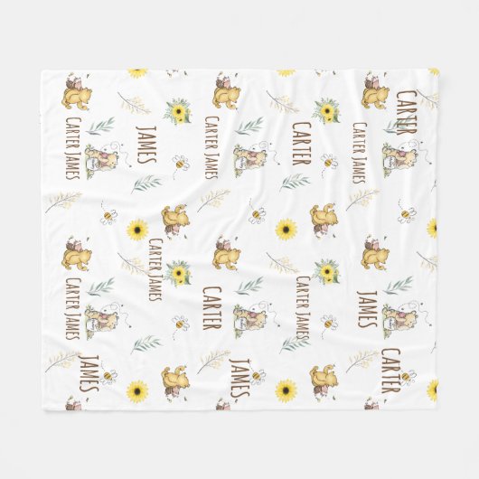 CLASSIC WINNIE BEAR BABYNAME KEEPSAKE BLANKET FLEECEDECKE (Vorderseite (Horizontal))