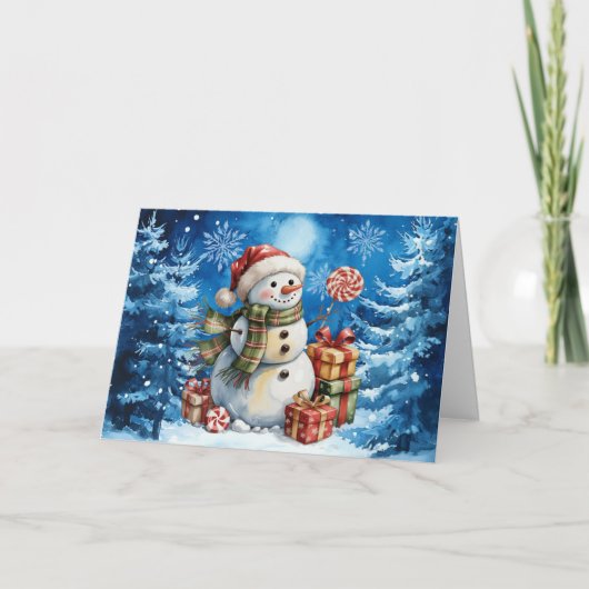 Classic Winter Blue Christmas Snowman Feiertagskarte (Vorderseite)
