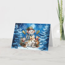 Classic Winter Blue Snowman & Woodland Animals